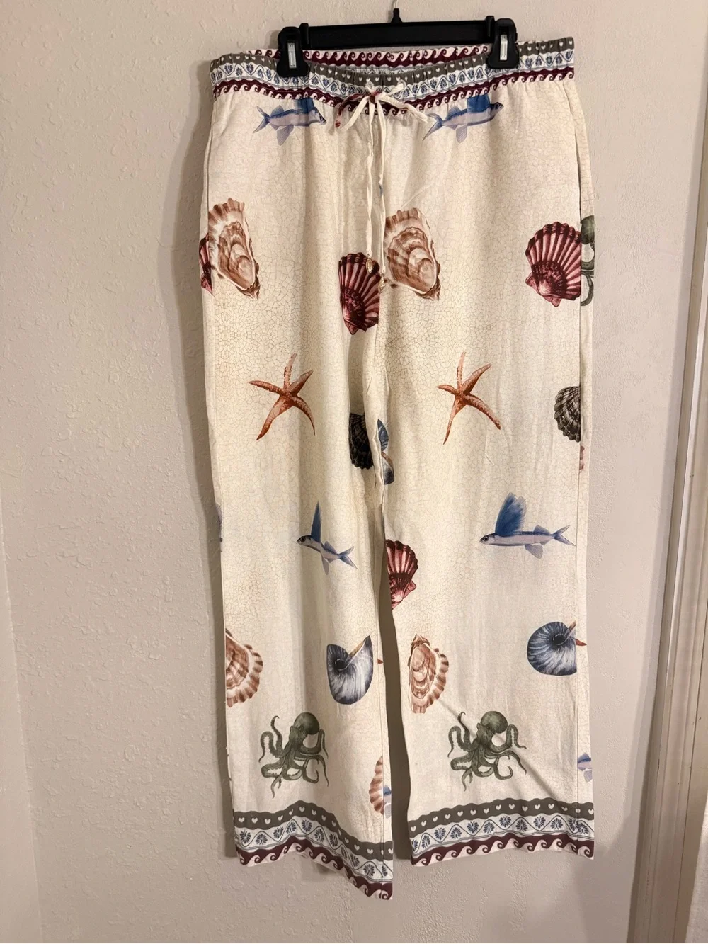 Calypso St. Barth Linen Blend Coastal Seashell Octopus wise leg Pants